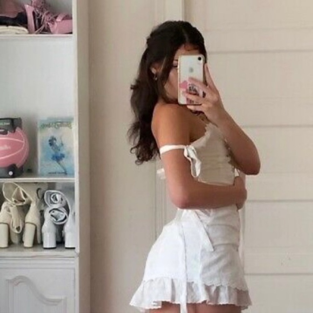 Lace-Up White Eyelet Mini Dress - Picture 7 of 15